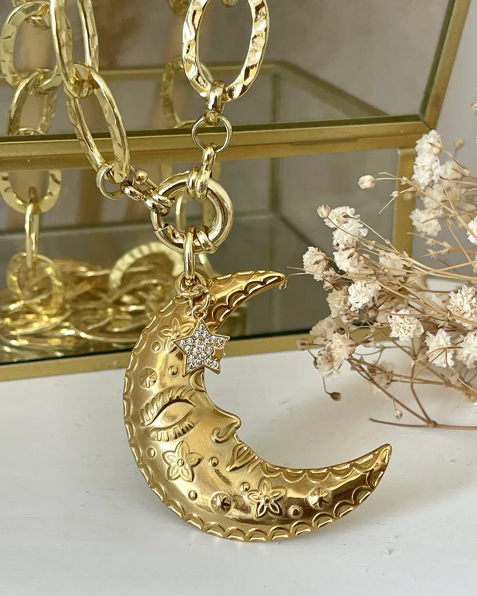 Collar XL Maxi Corazón Luna Estrella Maxi eslabones gold 4