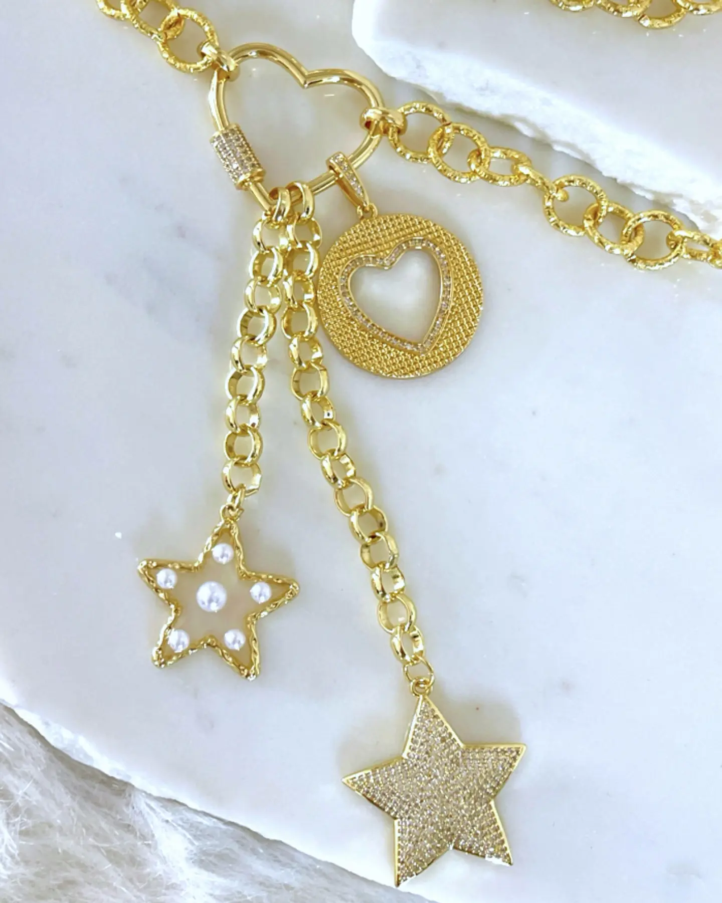 Collar XL Mix corazones y estrellas  Gold  7