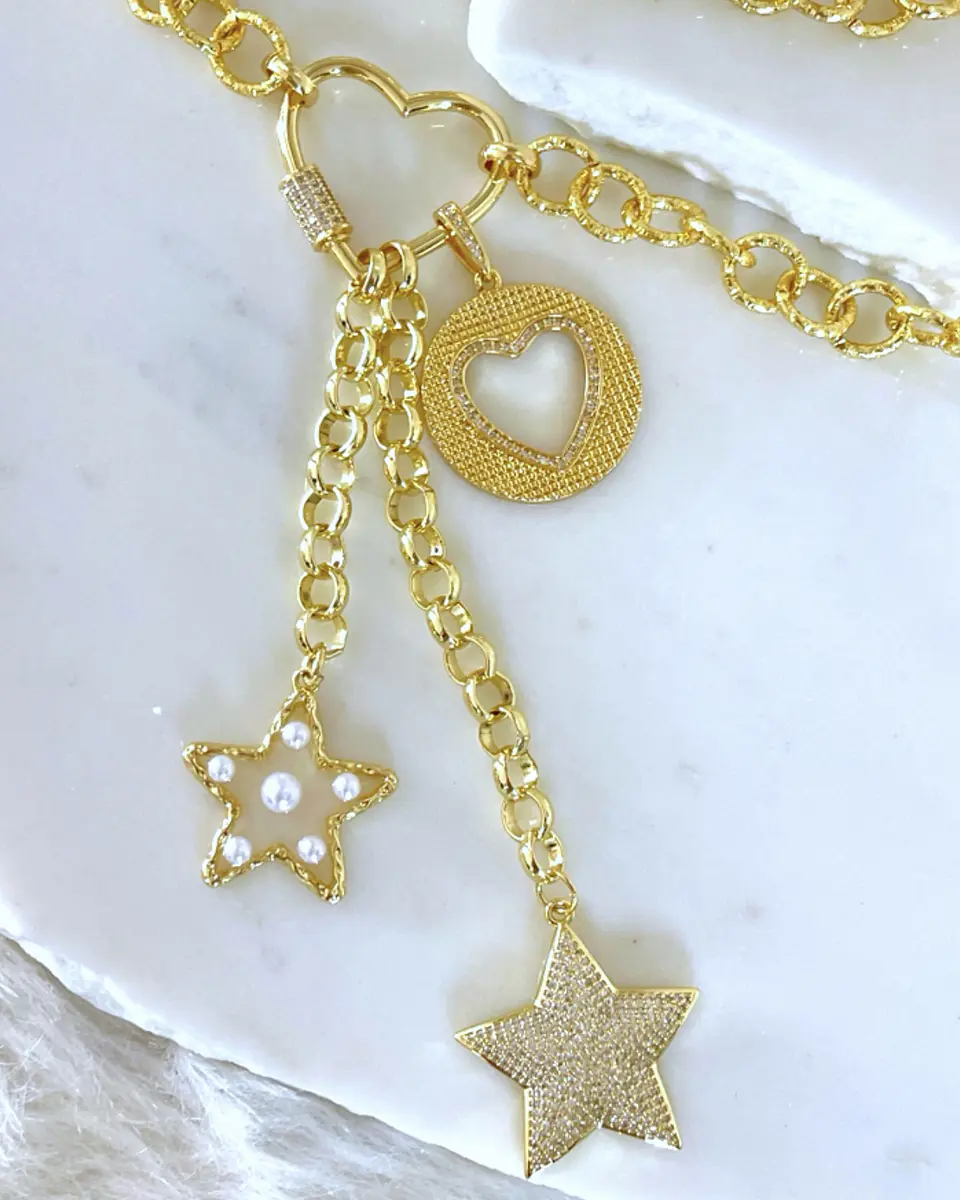 Collar XL Mix corazones y estrellas  Gold  7
