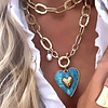 Collar XL Maxi Corazón White Maxi Eslabones Martillados Gold- COPIAR