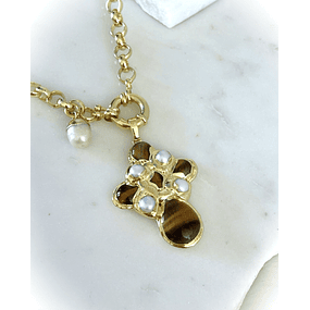 Collar Cruz Ojo de Tigre Perlas Gold