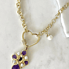 Collar Cruz Amatista Perlas conector corazón Gold