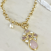 Collar Cruz Cuarzo Rosa Perlas Gold