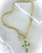 Collar Cruz Turquesa Perlas cristal Gold - Miniatura 2