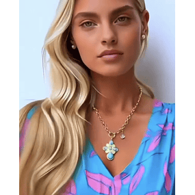 Collar Cruz Turquesa Perlas cristal Gold