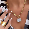 Collar Medalla San Benito Reversible Eslabones rectangulares gold