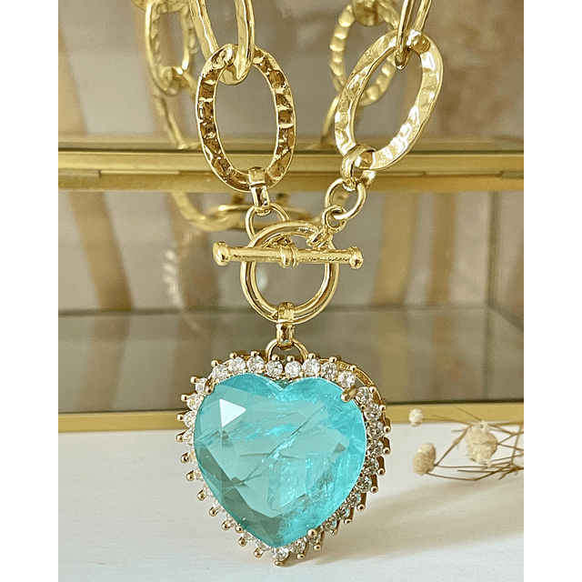 Collar Maxi Corazón Cristal Turquesa Maxi eslabones Gold