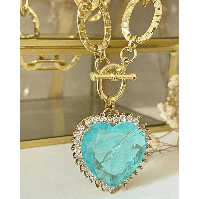 Collar Maxi Corazón Cristal Turquesa Maxi eslabones Gold