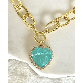Collar Maxi Corazón Cristal Turquesa Maxi eslabones Gold