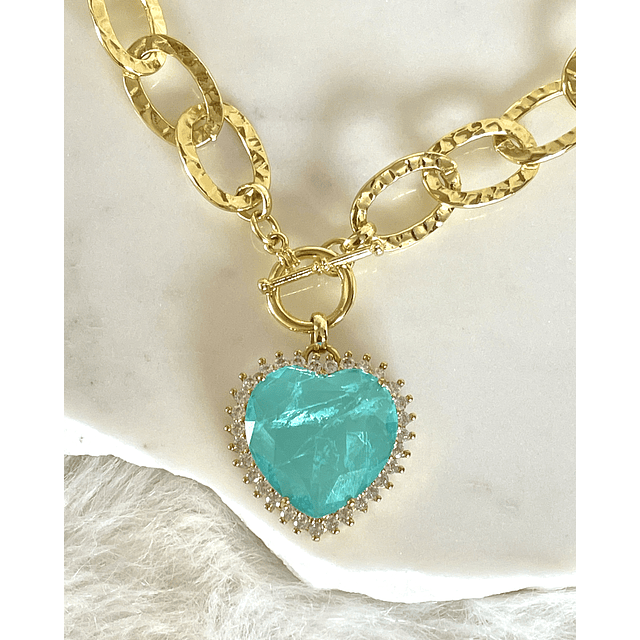 Collar Maxi Corazón Cristal Turquesa Maxi eslabones Gold
