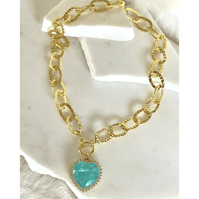 Collar Maxi Corazón Cristal Turquesa Maxi eslabones Gold