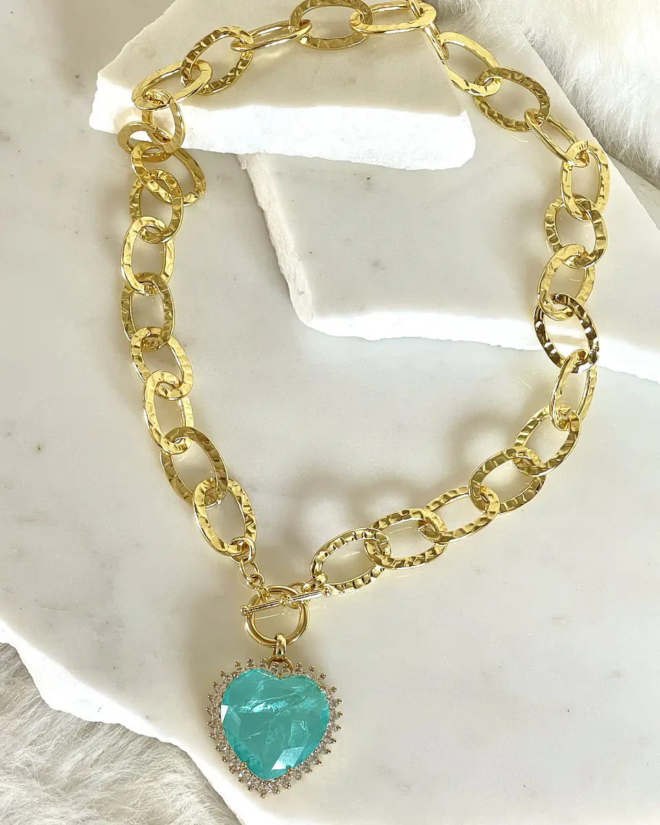 Collar Maxi Corazón Cristal Turquesa Maxi eslabones Gold 5