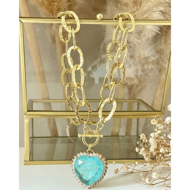 Collar Maxi Corazón Cristal Turquesa Maxi eslabones Gold