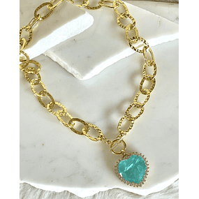 Collar Maxi Corazón Cristal Turquesa Maxi eslabones Gold
