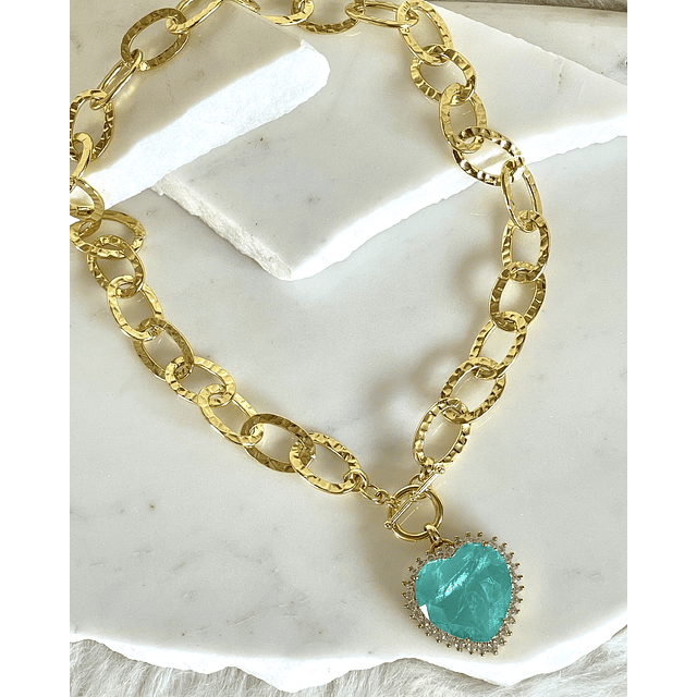 Collar Maxi Corazón Cristal Turquesa Maxi eslabones Gold