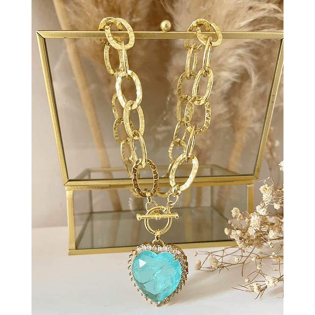 Collar Maxi Corazón Cristal Turquesa Maxi eslabones Gold