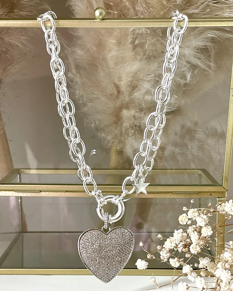 Collar Maxi Corazon Circones eslabones ovalados Silver  4