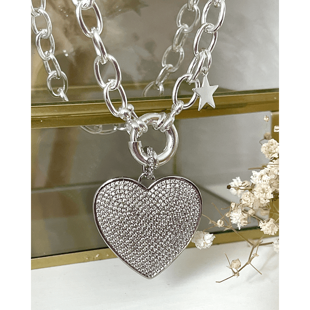 Collar Maxi Corazon Circones eslabones ovalados Silver 
