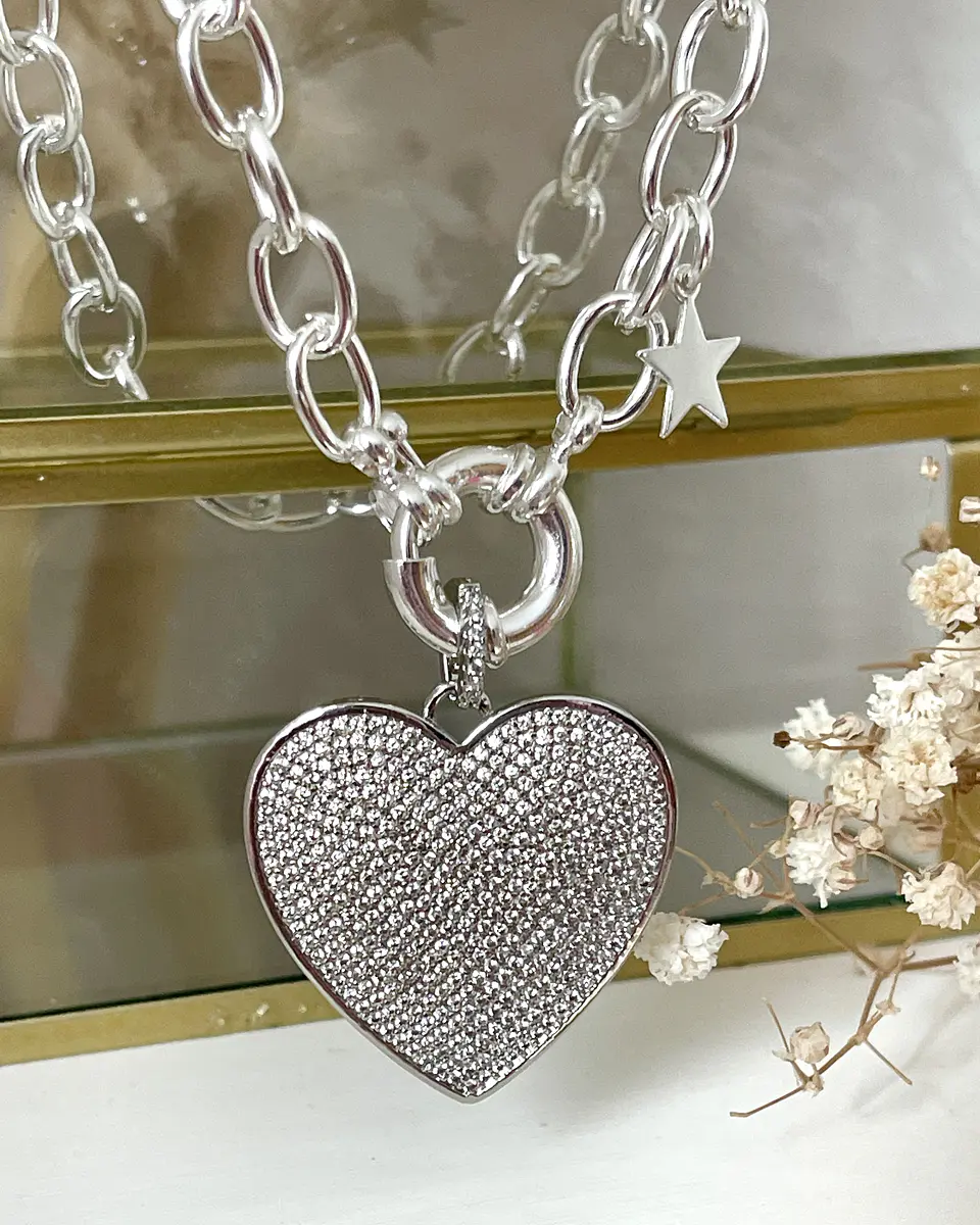 Collar Maxi Corazon Circones eslabones ovalados Silver  2