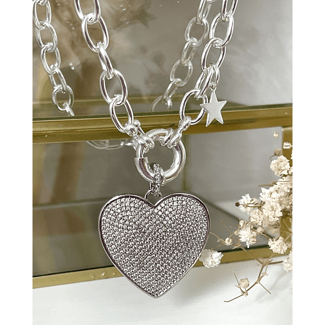 Collar Maxi Corazon Circones eslabones ovalados Silver 