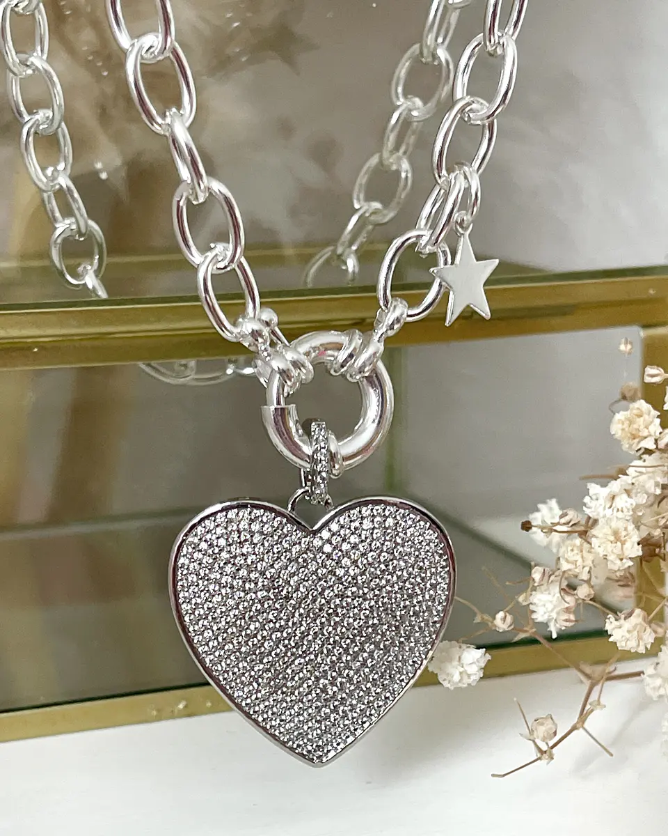Collar Maxi Corazon Circones eslabones ovalados Silver  3
