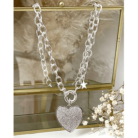 Collar Maxi Corazon Circones eslabones ovalados Silver 