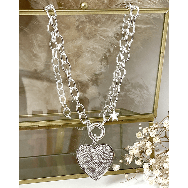 Collar Maxi Corazon Circones eslabones ovalados Silver 