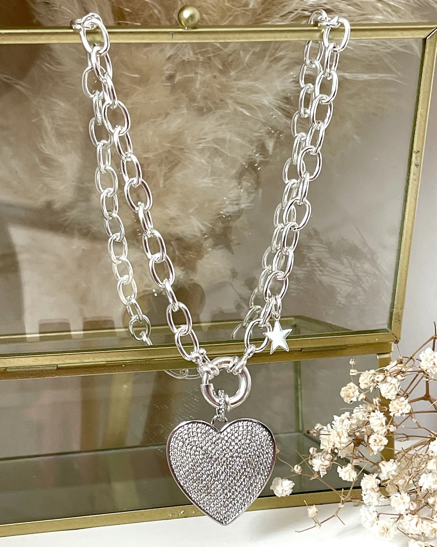 Collar Maxi Corazon Circones eslabones ovalados Silver  1