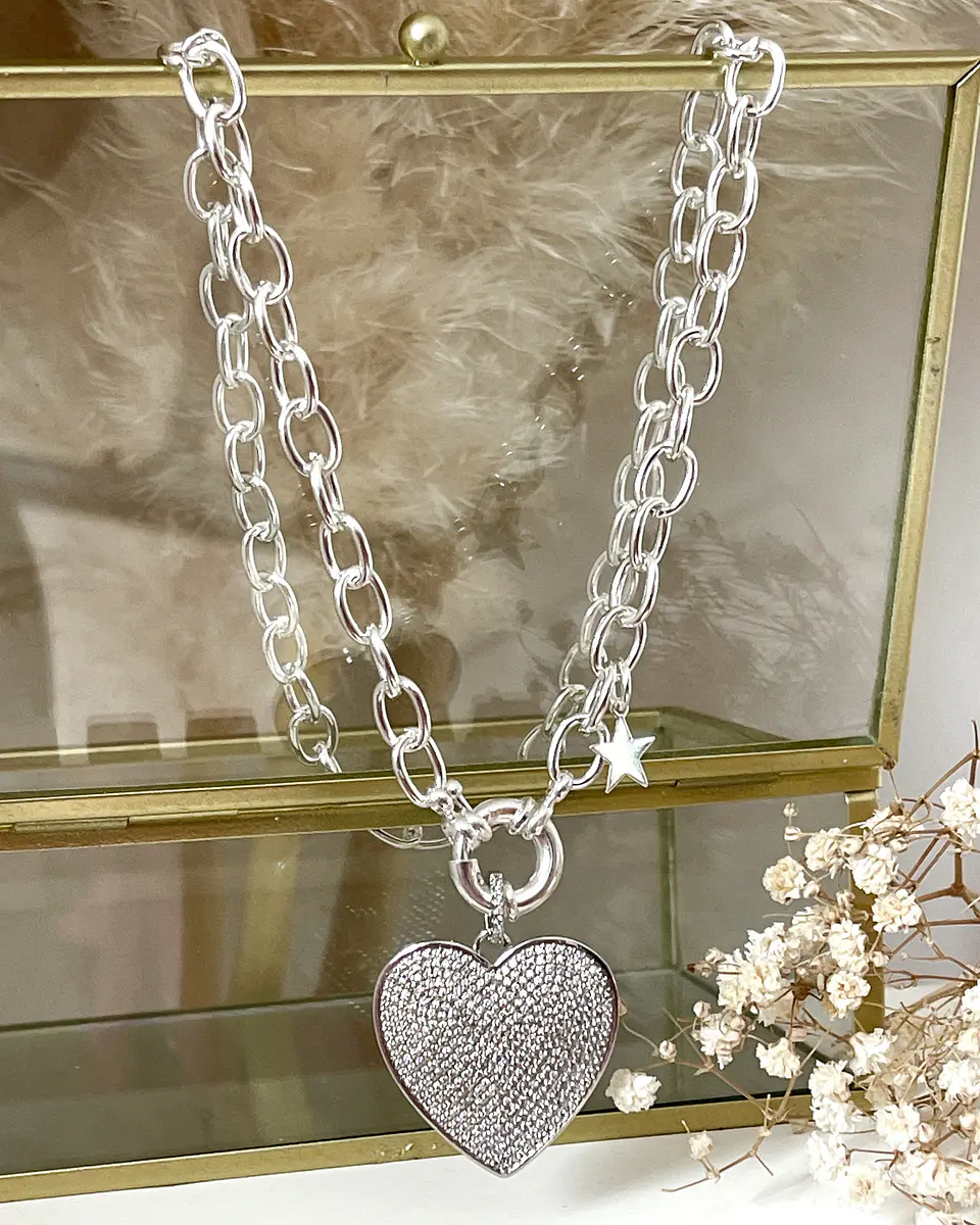 Collar Maxi Corazon Circones eslabones ovalados Silver  1