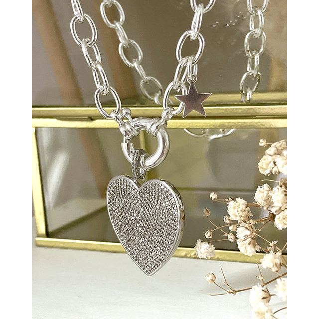 Collar Maxi Corazon Circones eslabones ovalados Silver 