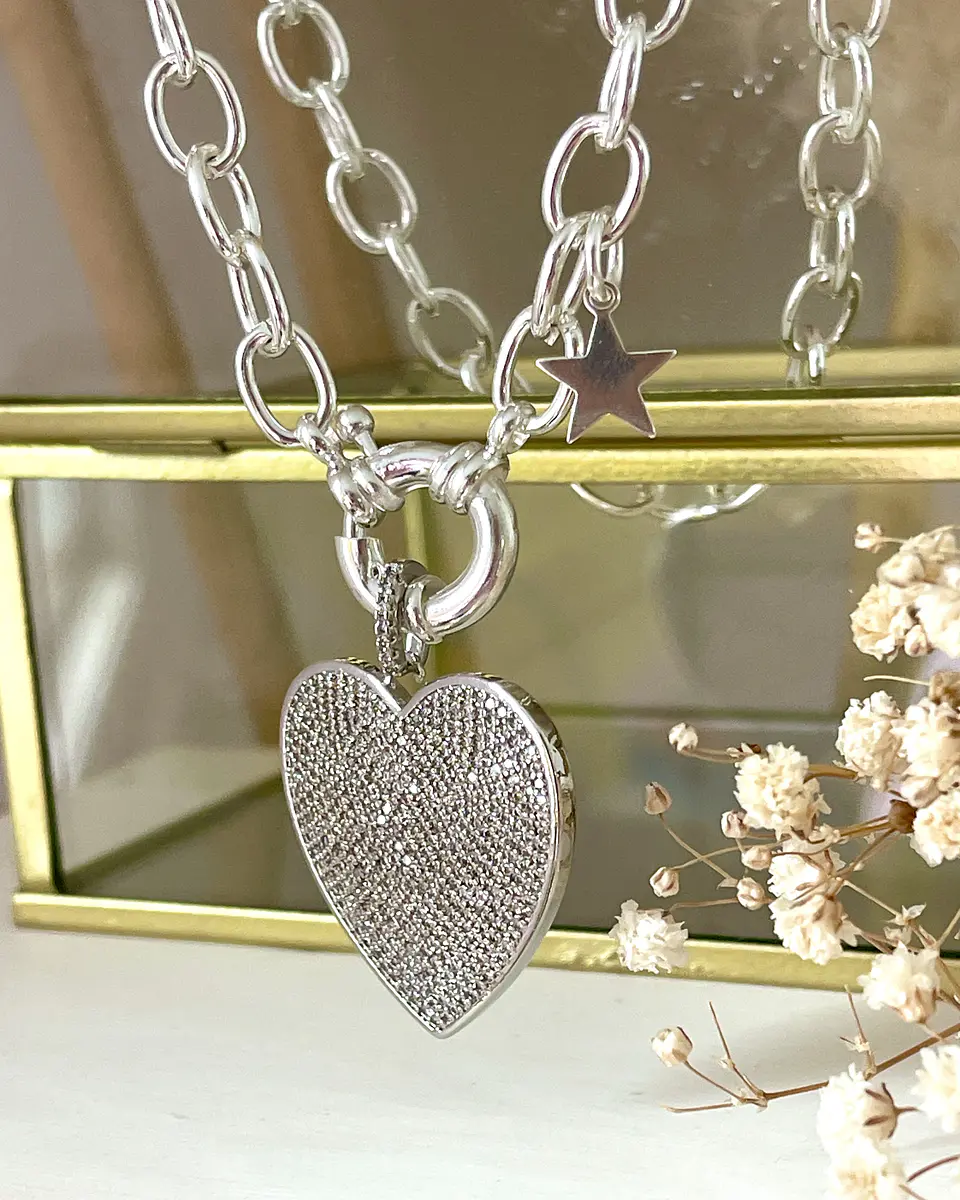 Collar Maxi Corazon Circones eslabones ovalados Silver  5