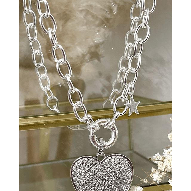 Collar Maxi Corazon Circones eslabones ovalados Silver 