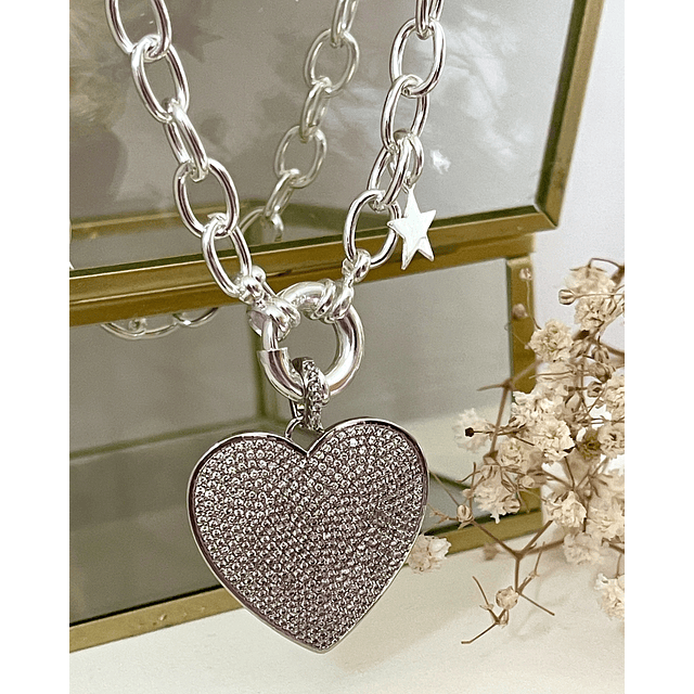 Collar Maxi Corazon Circones eslabones ovalados Silver 