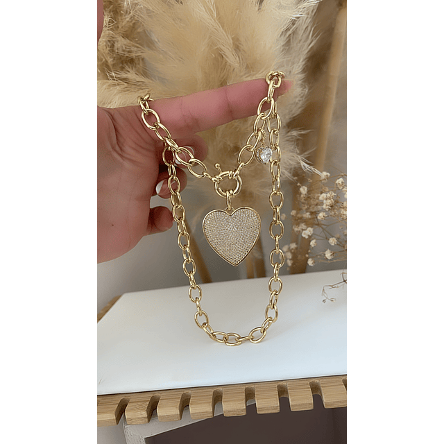 Collar Maxi Corazon Circones  eslabones ovalados gold 