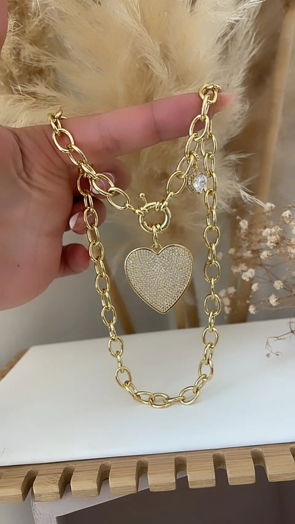 Collar Maxi Corazon Circones  eslabones ovalados gold  2