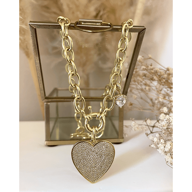 Collar Maxi Corazon Circones  eslabones ovalados gold 