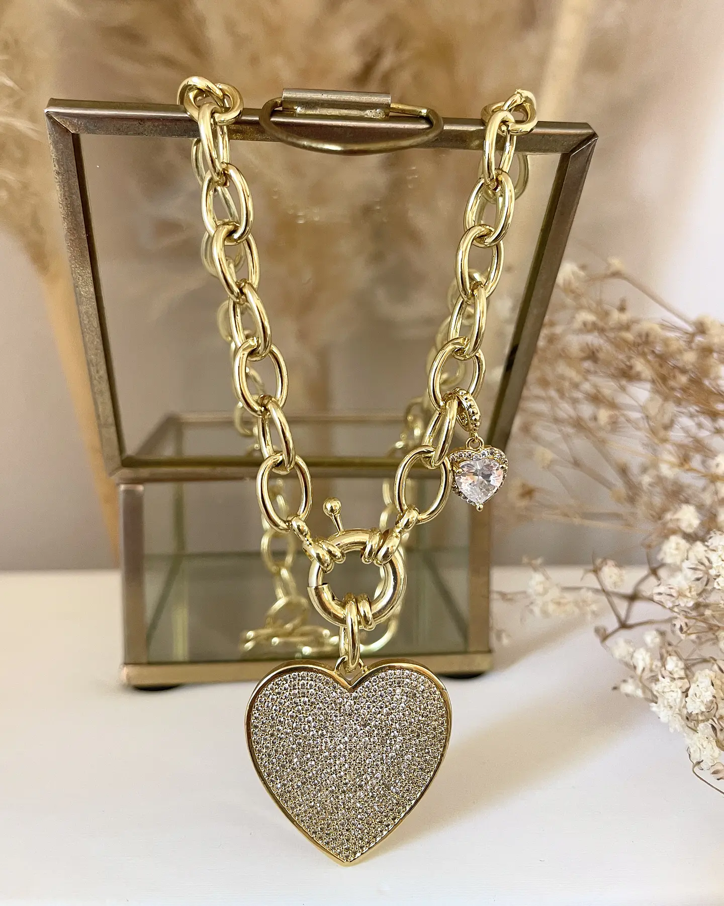 Collar Maxi Corazon Circones  eslabones ovalados gold  1