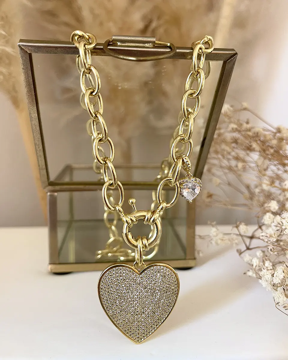 Collar Maxi Corazon Circones  eslabones ovalados gold  1