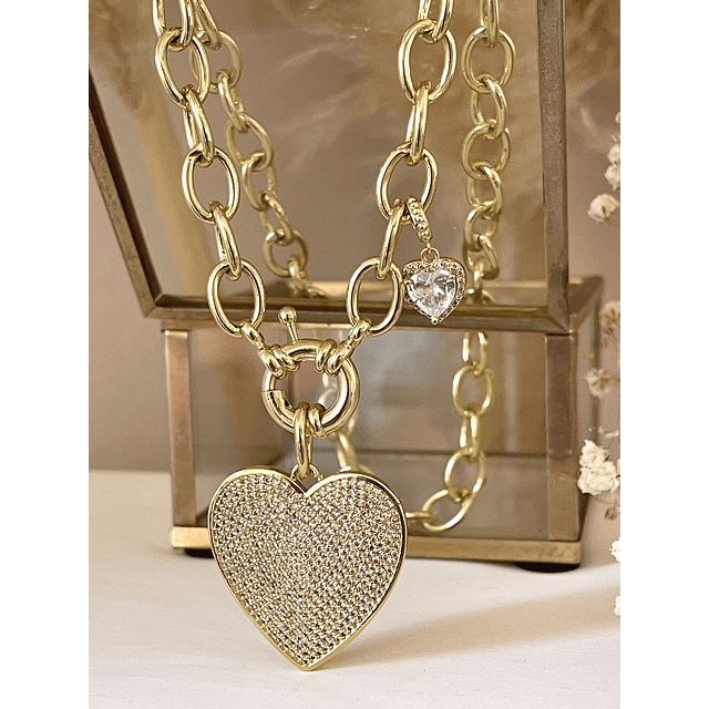 Collar Maxi Corazon Circones  eslabones ovalados gold 
