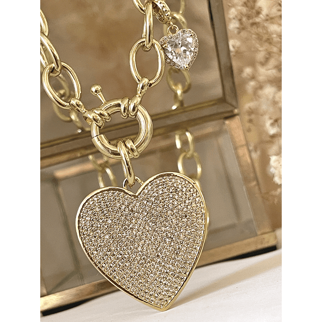 Collar Maxi Corazon Circones  eslabones ovalados gold 