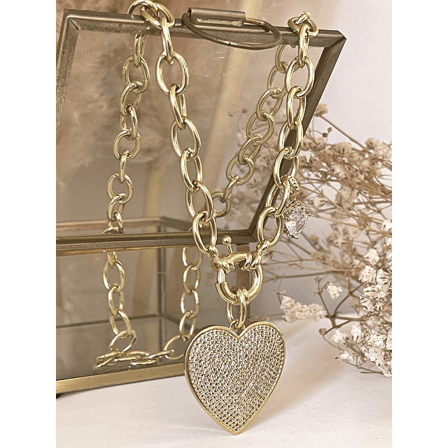 Collar Maxi Corazon Circones  eslabones ovalados gold 