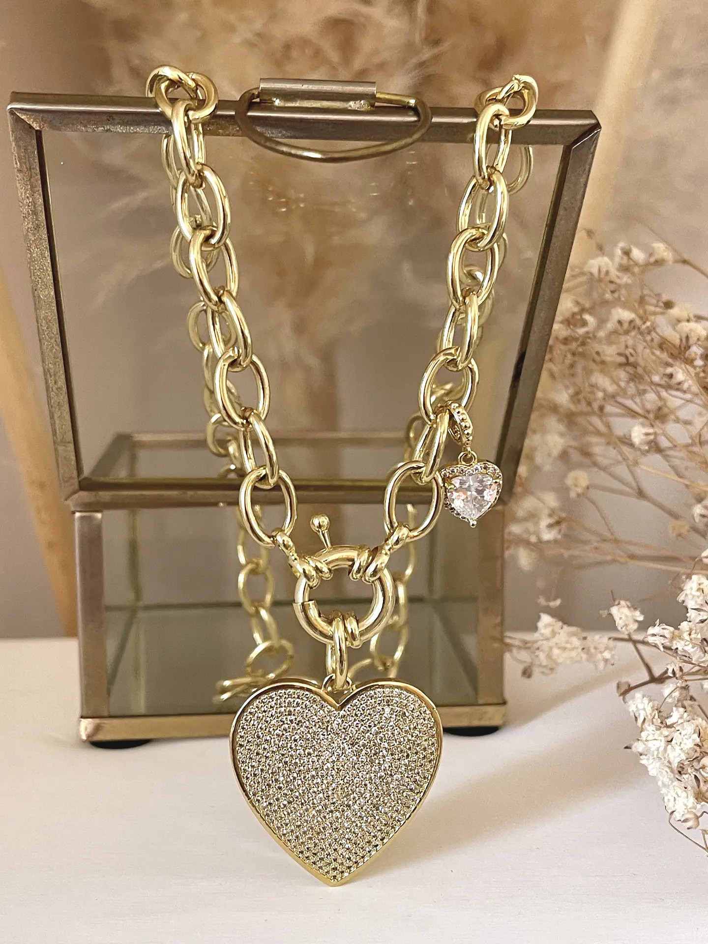 Collar Maxi Corazon Circones  eslabones ovalados gold  6