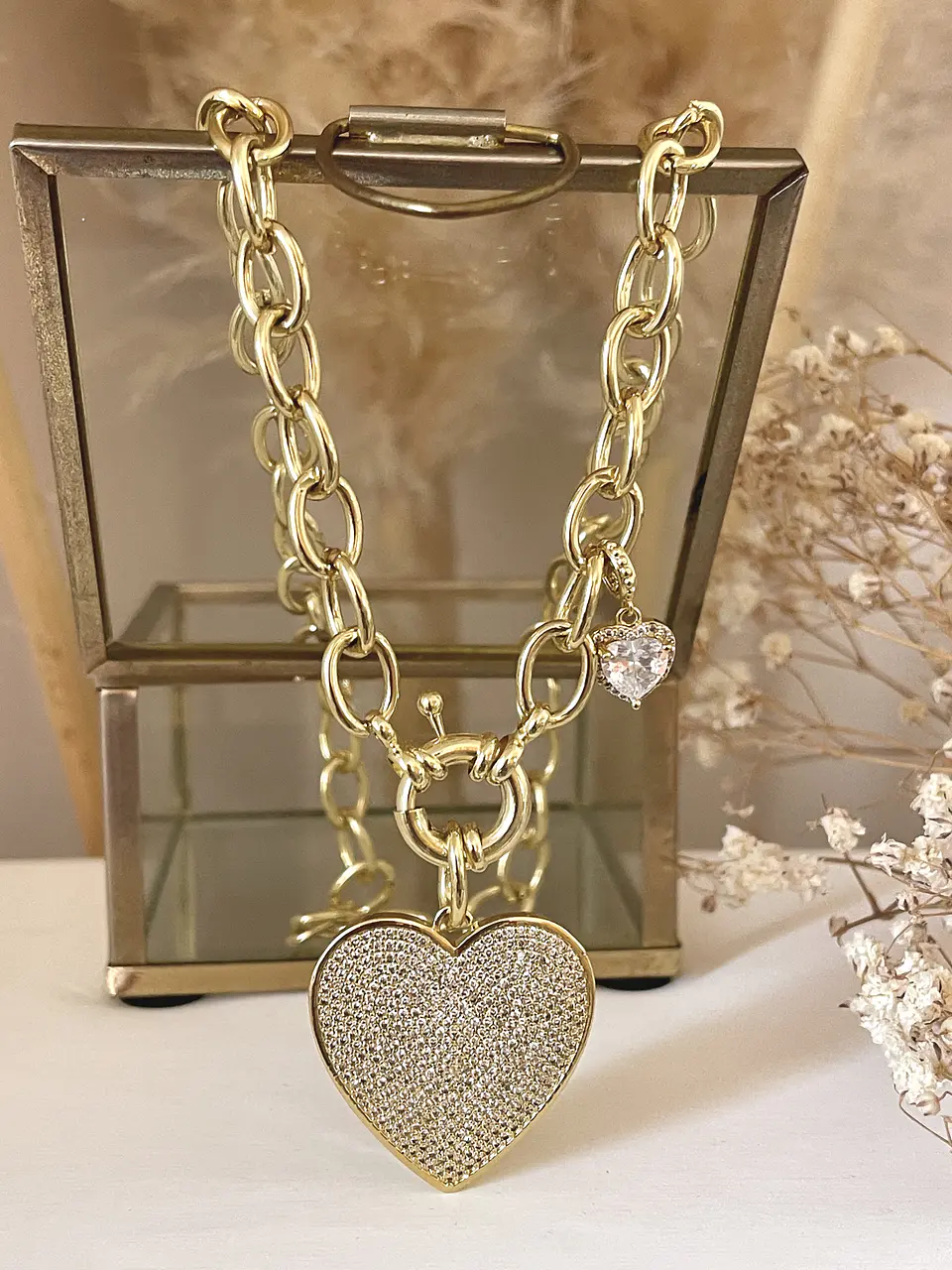 Collar Maxi Corazon Circones  eslabones ovalados gold  6