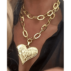 Collar XL Maxi Corazon y eslabones martillados Gold