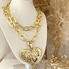 Collar XL Maxi Corazon y eslabones martillados Gold