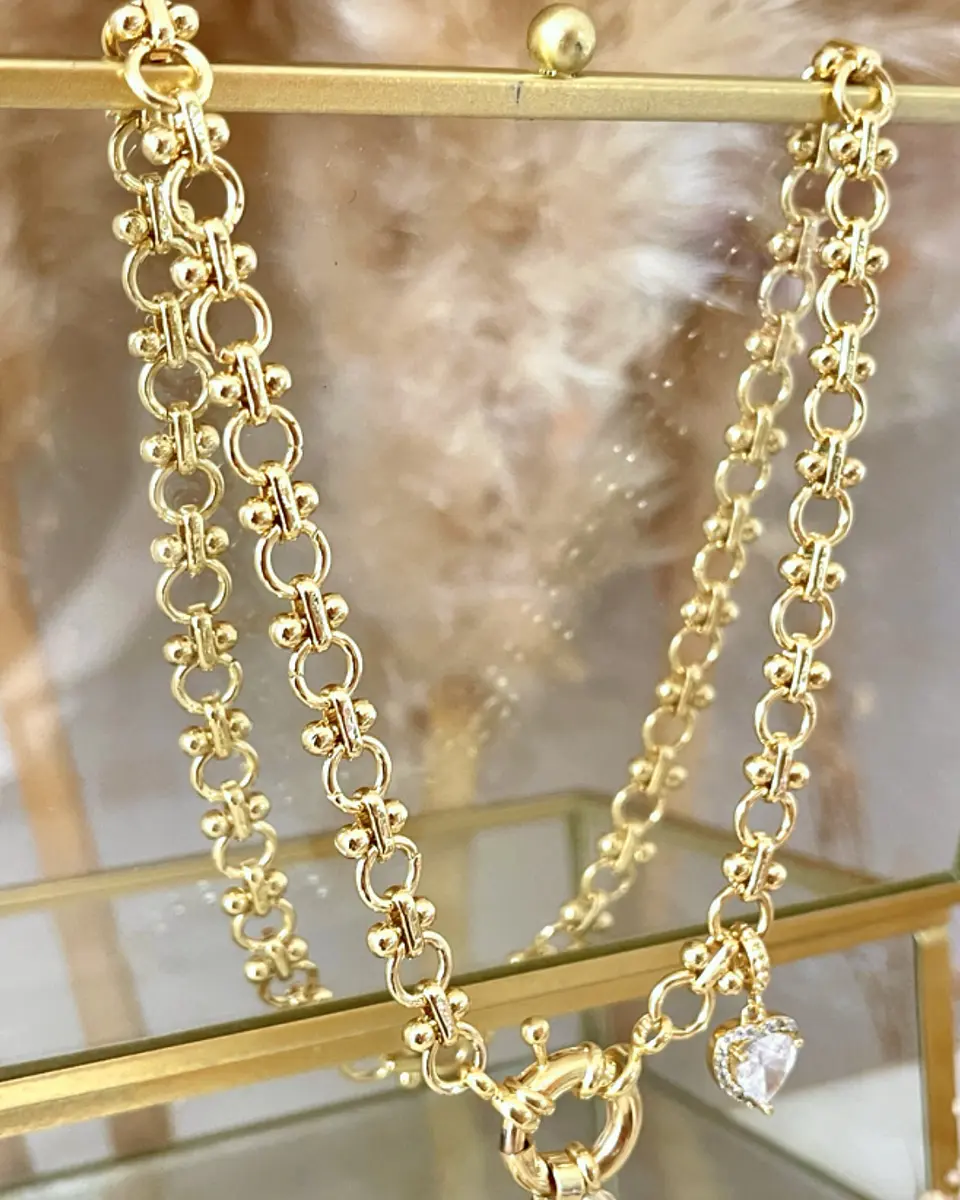 Collar Maxi Camelia eslabones mixtos punto luz Gold 7