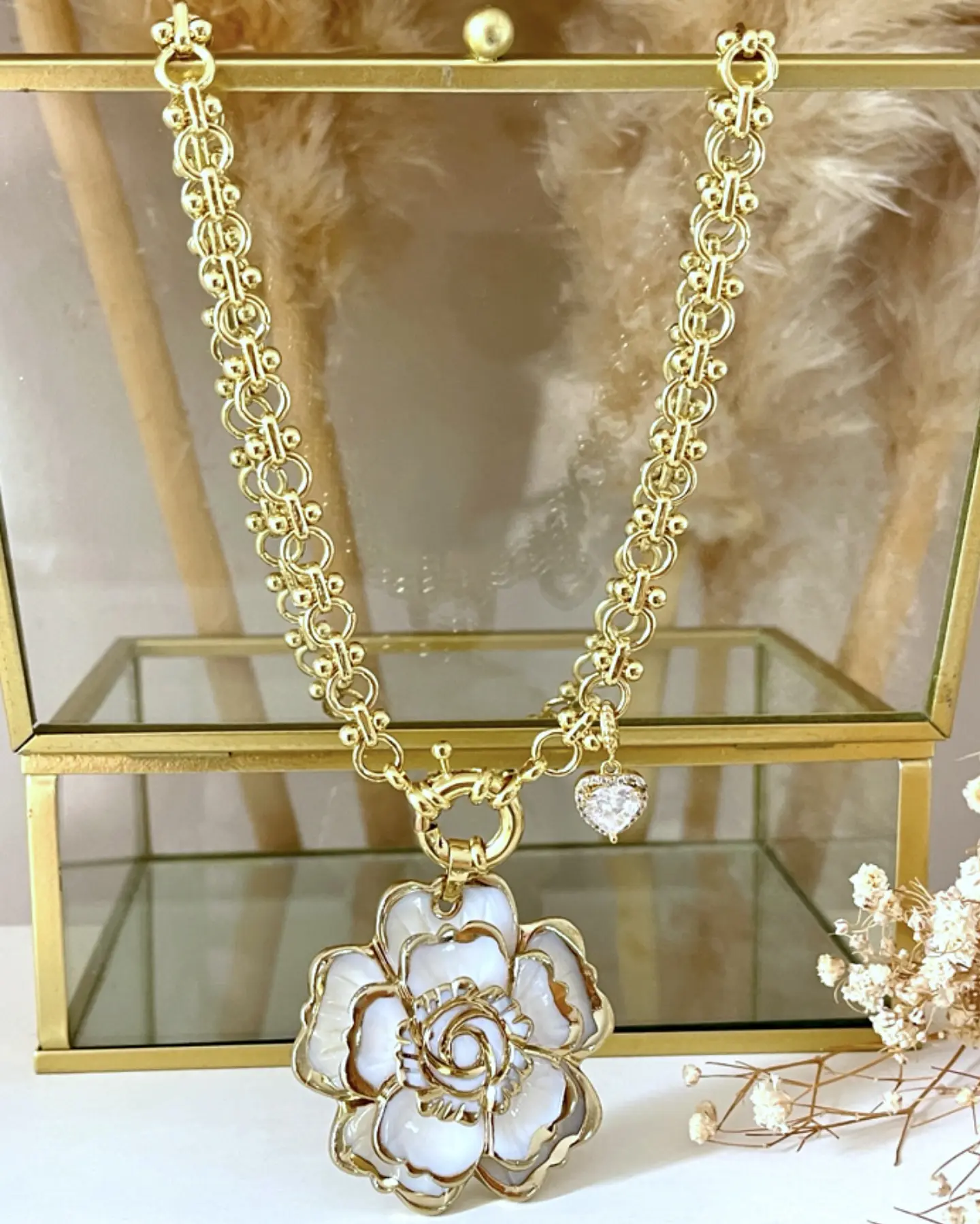 Collar Maxi Camelia eslabones mixtos punto luz Gold 3