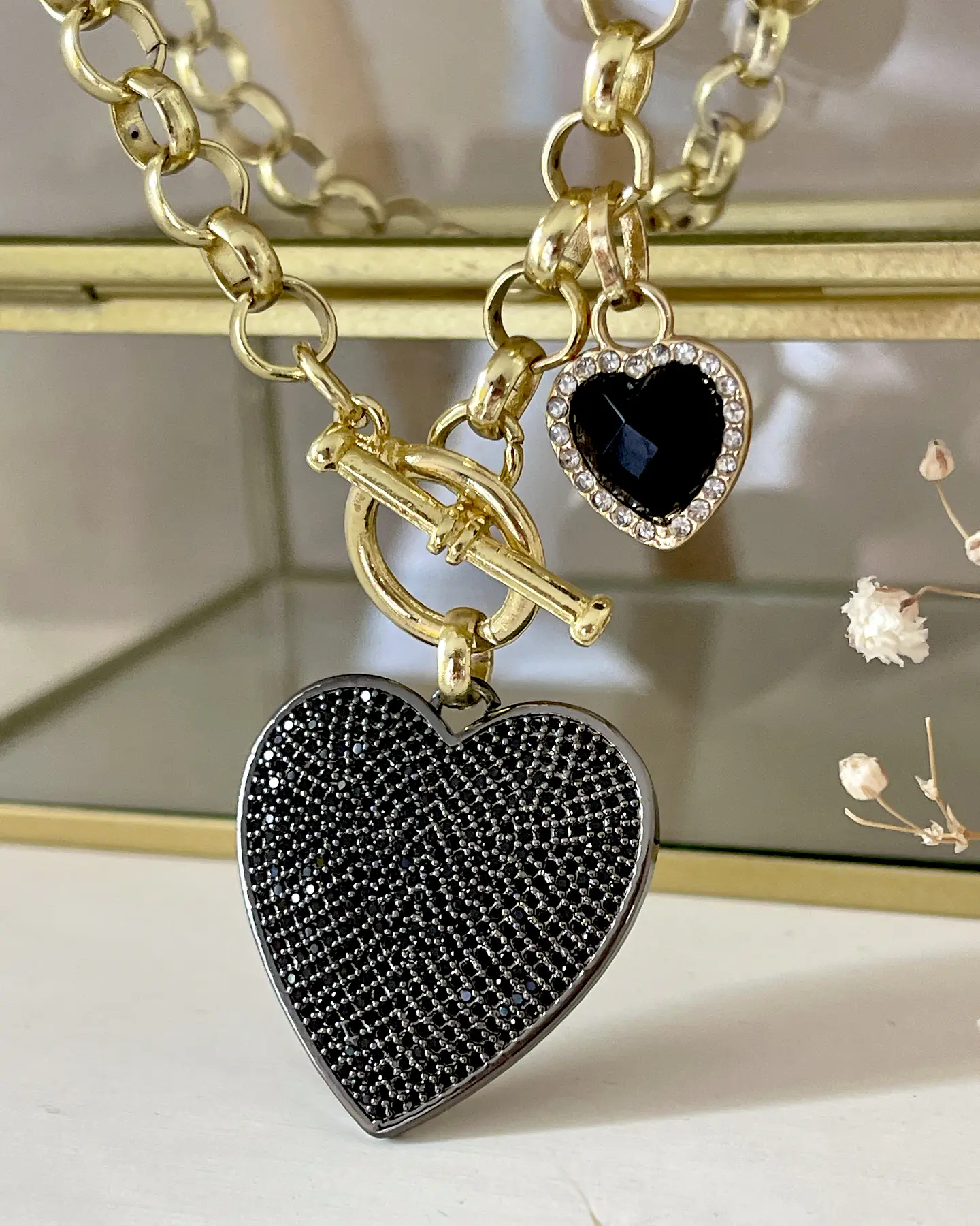 Collar Maxi Corazón Black Circones  eslabones rolo gold 5
