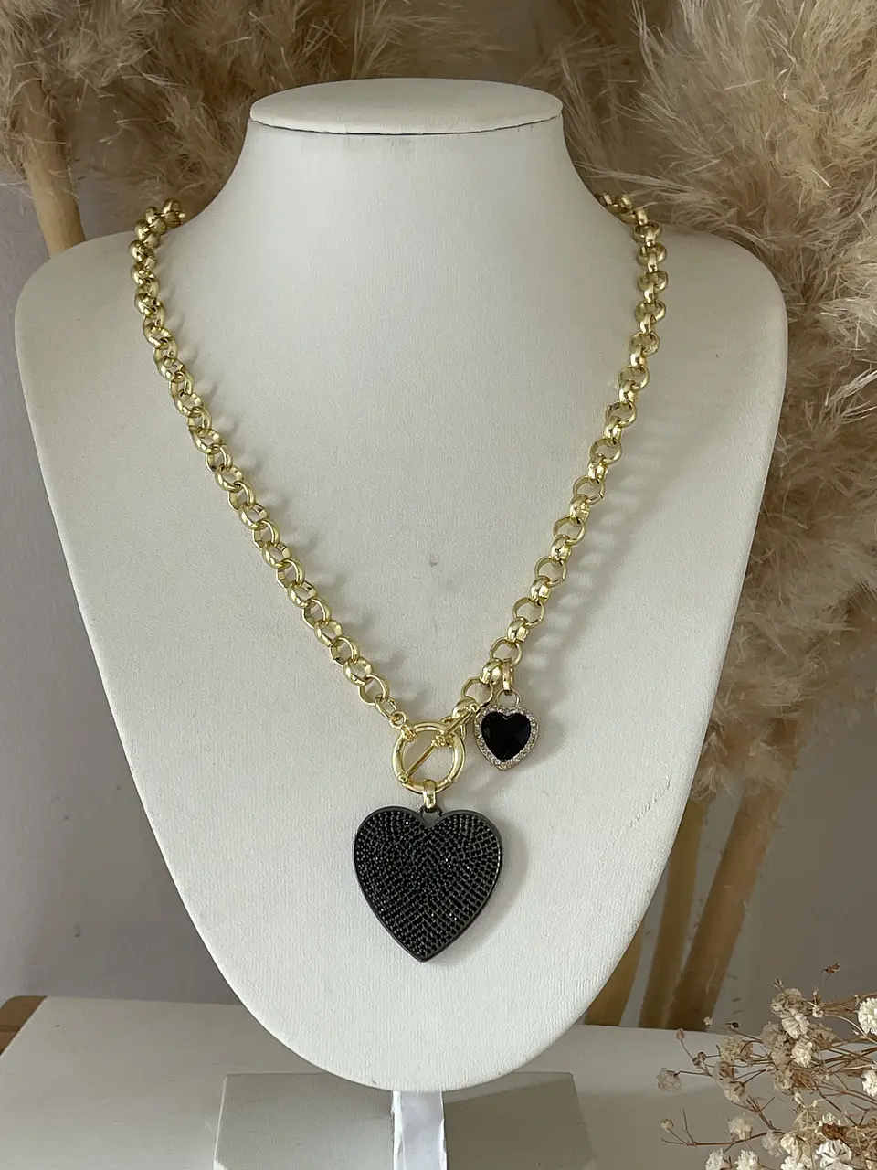 Collar Maxi Corazón Black Circones  eslabones rolo gold 3