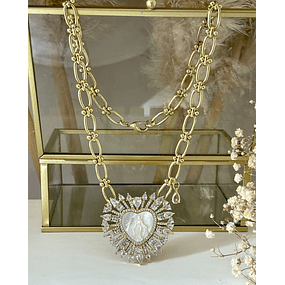 Collar maxi eslabones Corazón Virgen Nácar Gold